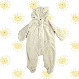 '06 Vintage Bear Hood Fuzzy Soft Zip Up Footie